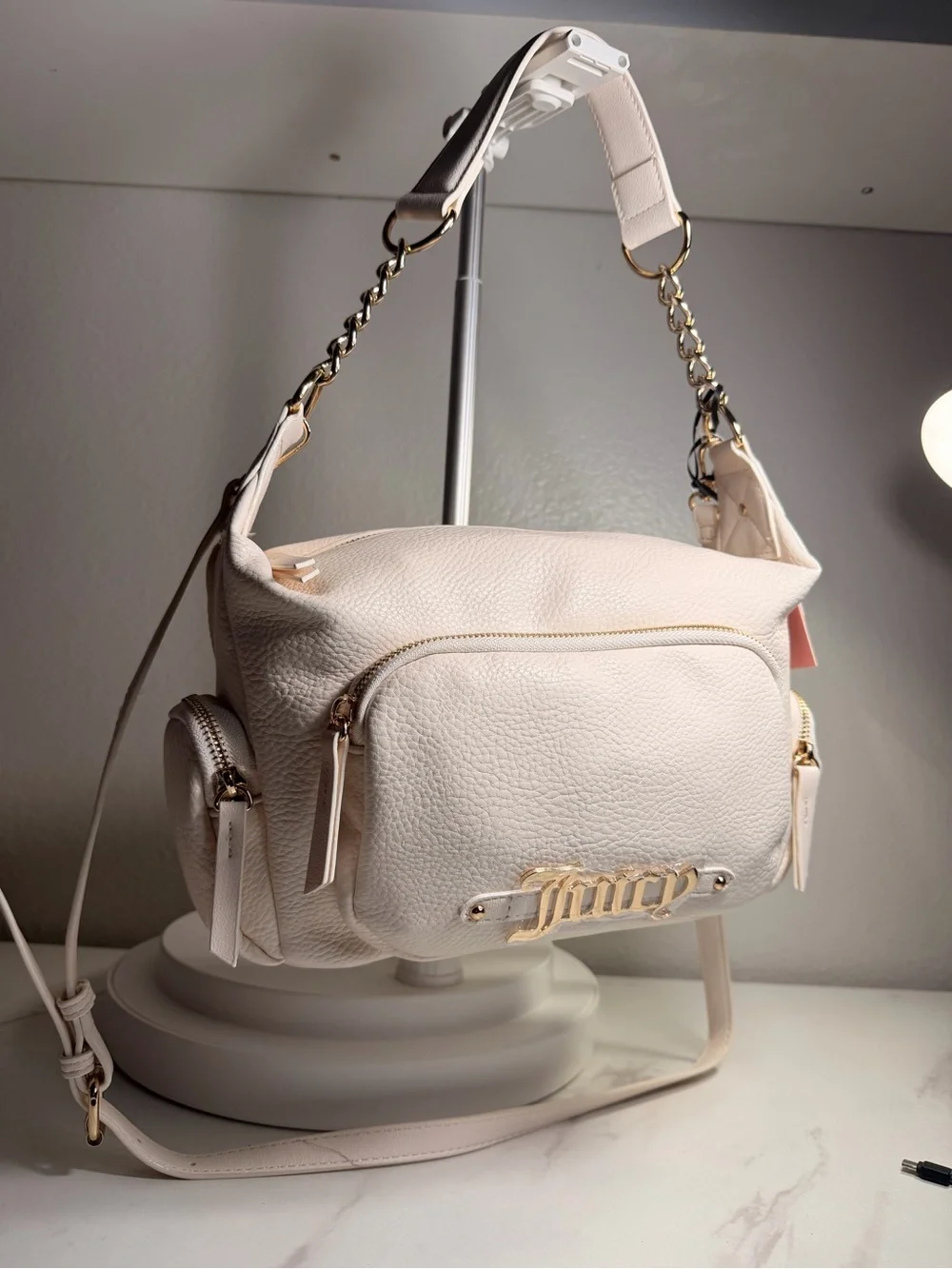 Juicy Couture Cream Pebbled Crossbody Bag with Gold Hardware